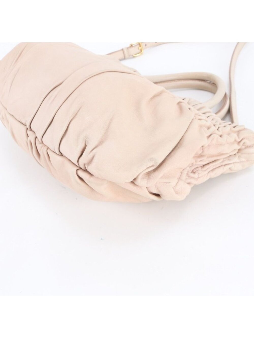 ★SOLD★ Prada Gather Leather 2-Way Shoulder Bag Crossbody Hand Tote Gold - Picture 5 of 8